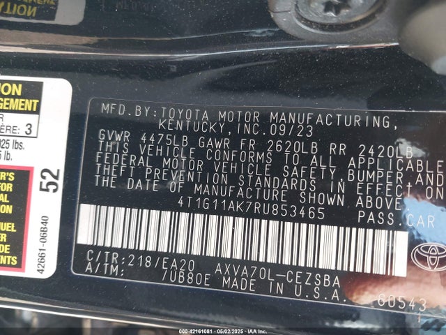 4T1G11AK7RU853465 Toyota CAMRY SE
