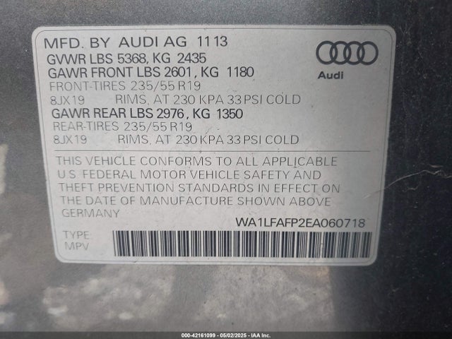 WA1LFAFP2EA060718 Audi Q5 2.0t Premium