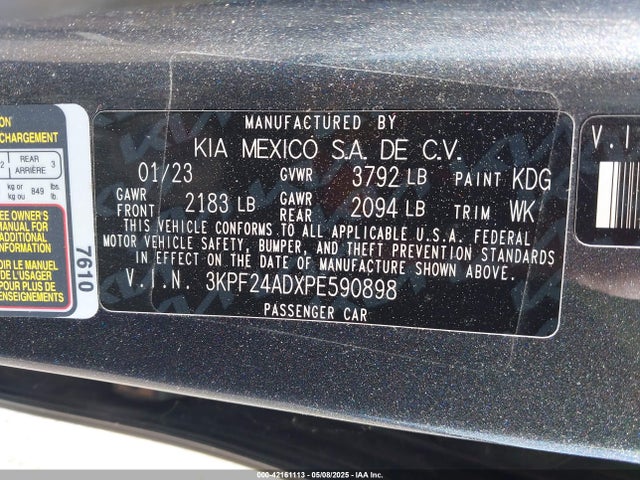 3KPF24ADXPE590898 KIA mpi nu