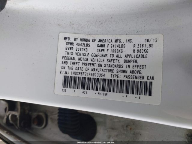1HGCR6F71FA013354 Honda Accord Hybrid Touring