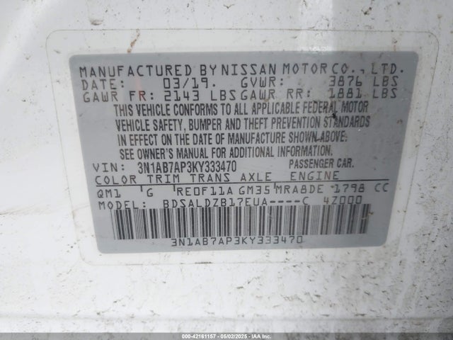 3N1AB7AP3KY333470 Nissan 2019