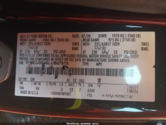 2020 FORD ESCAPE 1FMCU0F66LUB67615 Photo 8