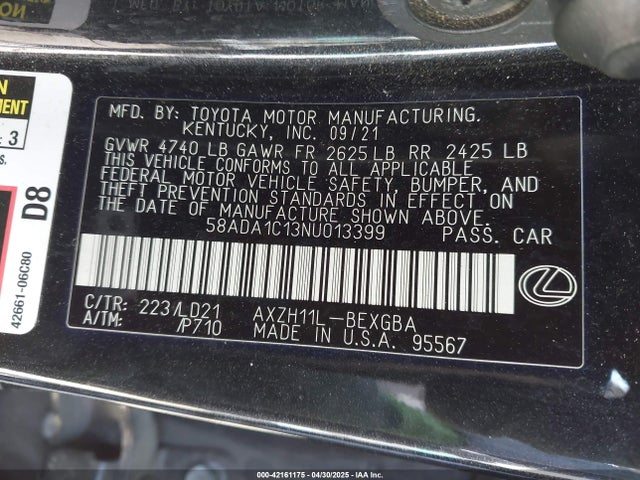 2022 LEXUS ES 300H 58ADA1C13NU013399 Photo 8