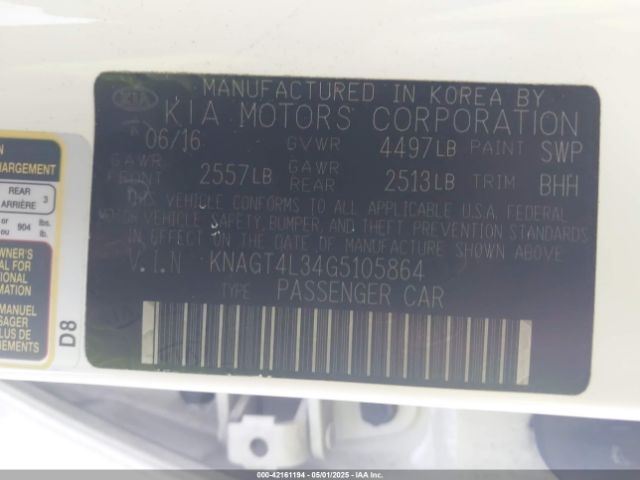KNAGT4L34G5105864 KIA Optima Lx