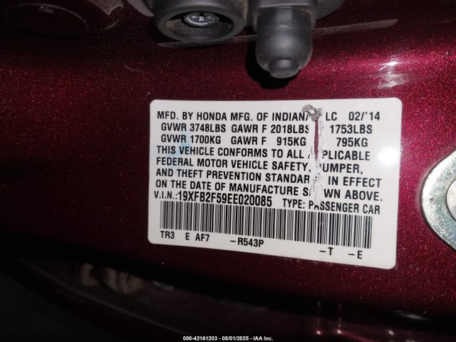 19XFB2F59EE020085 Honda r18z1