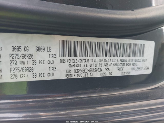 1C6RR6KGXGS190034 RAM 2016