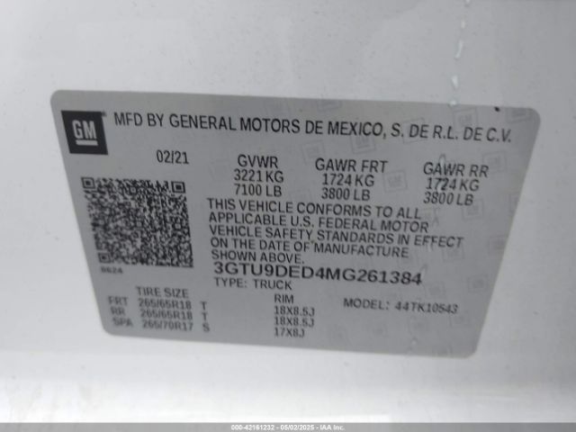 3GTU9DED4MG261384 GMC Sierra 1500 4wd  Short Box Slt