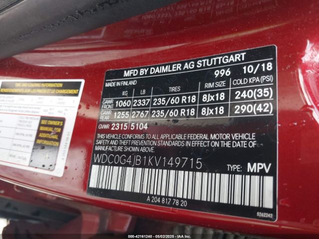 2019 MERCEDES-BENZ GLC 300 WDC0G4JB1KV149715 Photo 8