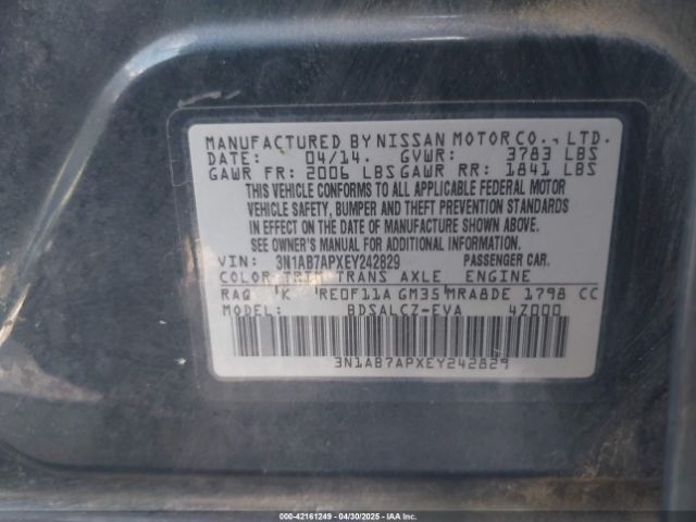 3N1AB7APXEY242829 Nissan SENTRA S