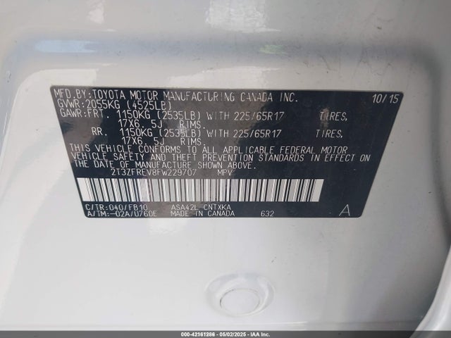 2T3ZFREV8FW229707 Toyota RAV4 LE