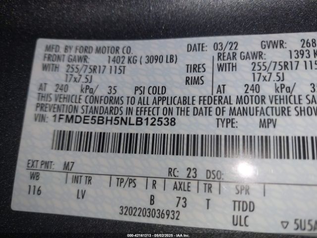 1FMDE5BH5NLB12538 Ford Bronco Big Bend