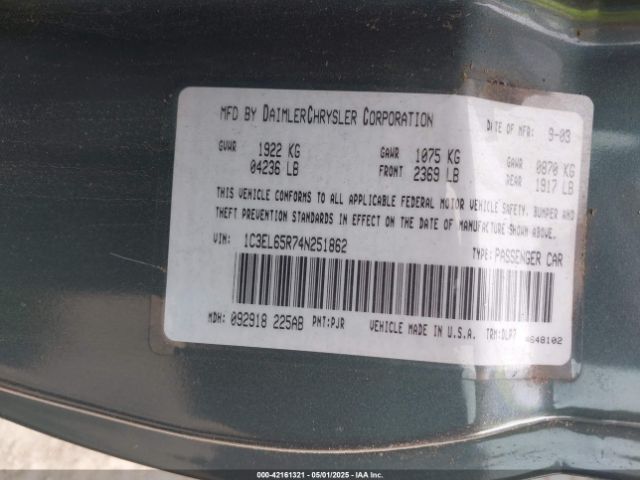2004 CHRYSLER SEBRING 1C3EL65R74N251862 Photo 8