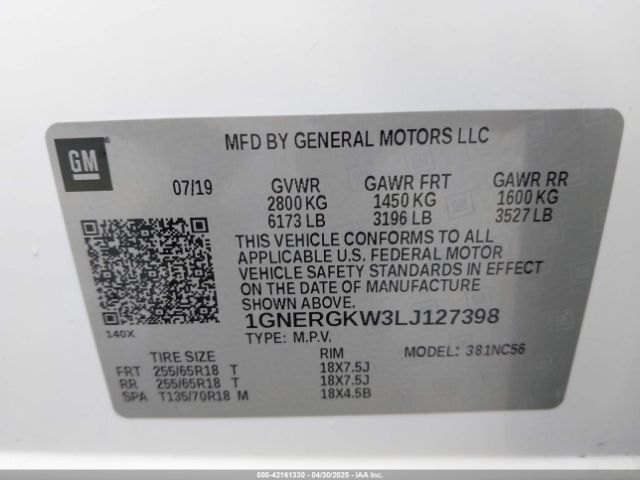 2020 CHEVROLET TRAVERSE 1GNERGKW3LJ127398 Photo 8
