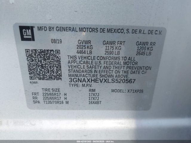 3GNAXHEVXLS520567 Chevrolet lyx - direct injection, vvt, fgt, turbo, alum, gen1