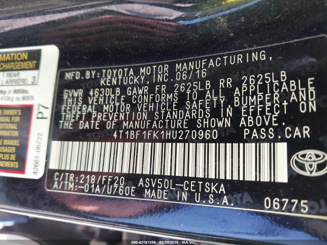 4T1BF1FK1HU270960 Toyota CAMRY SE