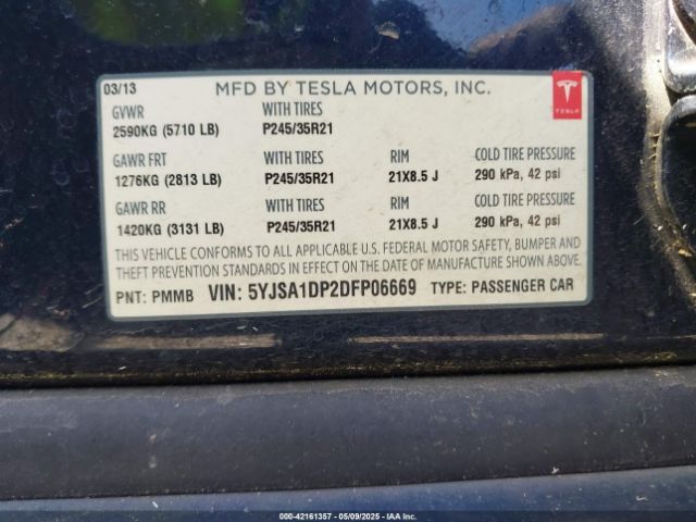 2013 TESLA MODEL S 5YJSA1DP2DFP06669 Photo 8
