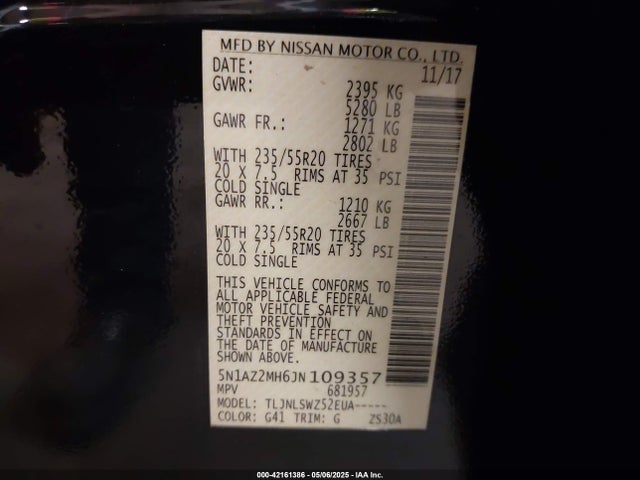 Nissan Murano Platinum 2018 5N1AZ2MH6JN109357 Image 9
