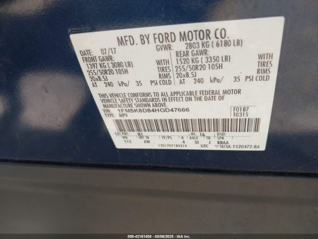 1FM5K8D84HGD47666 Ford EXPLORER XLT