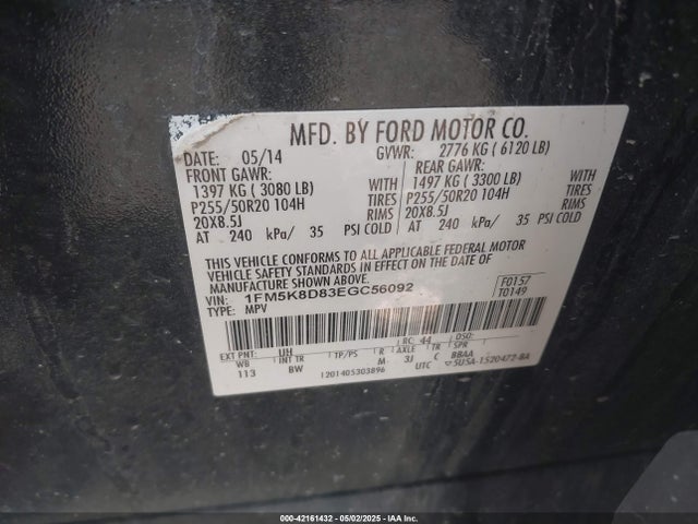 Ford EXPLORER XLT 2014 1FM5K8D83EGC56092 Image 9