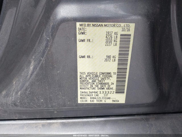 1N4AL3AP4HC133322 Nissan Altima 2.5/2.5 S/2.5 Sl/2.5 Sr/2.5 Sv