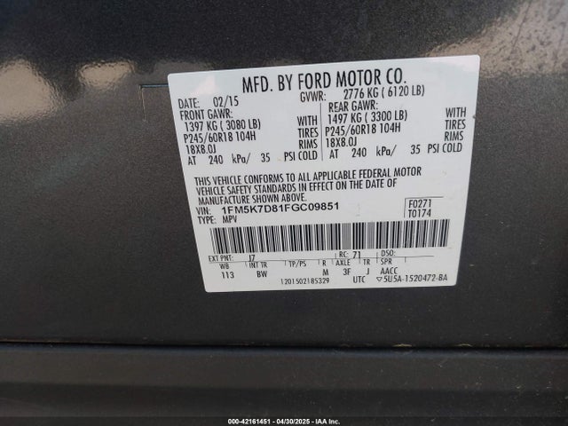 1FM5K7D81FGC09851 Ford Explorer