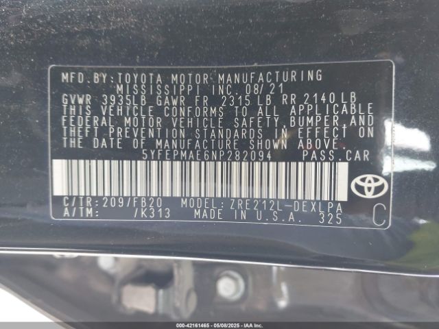 5YFEPMAE6NP282094 Toyota 2zr-fae
