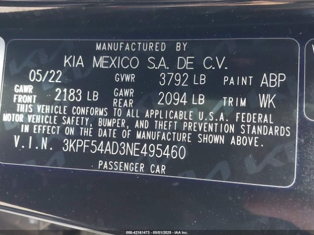 3KPF54AD3NE495460 KIA Forte Gt-line