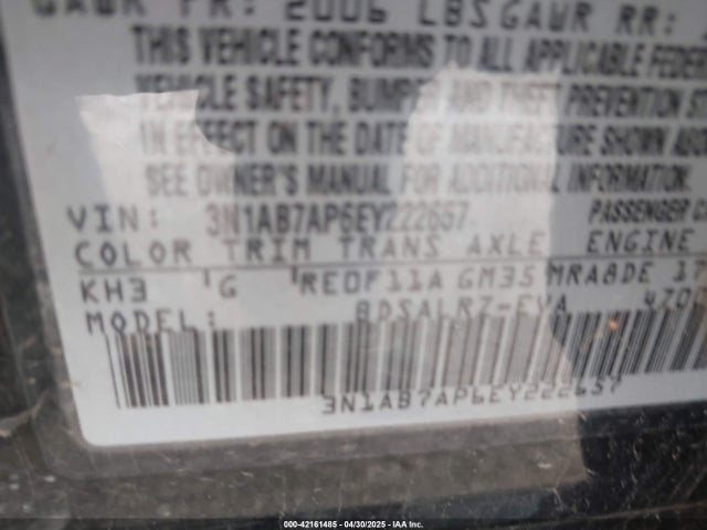 3N1AB7AP6EY222657 Nissan SENTRA SR