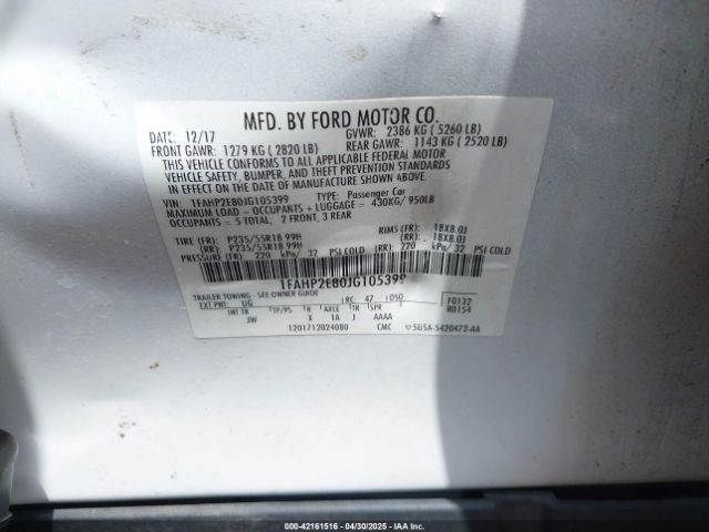 1FAHP2E80JG105399 Ford TAURUS SEL