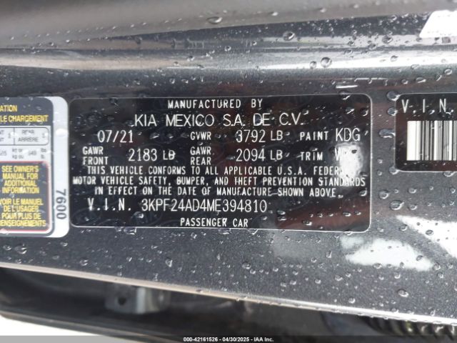 3KPF24AD4ME394810 KIA FORTE FE