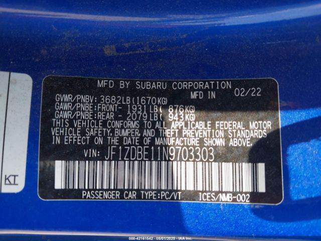 2022 SUBARU BRZ JF1ZDBE11N9703303 Photo 8