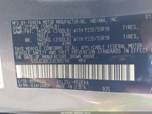 2018 TOYOTA SIENNA 5TDJZ3DC3JS190746 Photo 8