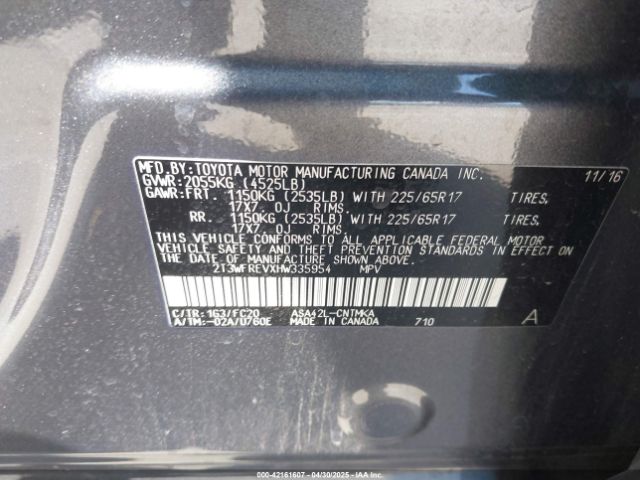 2T3WFREVXHW335954 Toyota Rav4 Xle