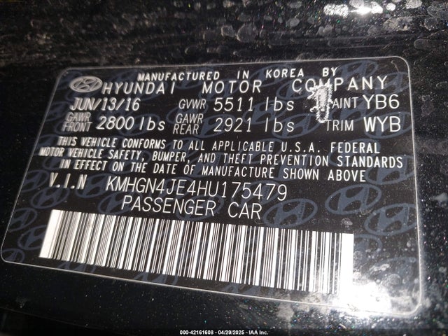 KMHGN4JE4HU175479 Genesis G80 3.8