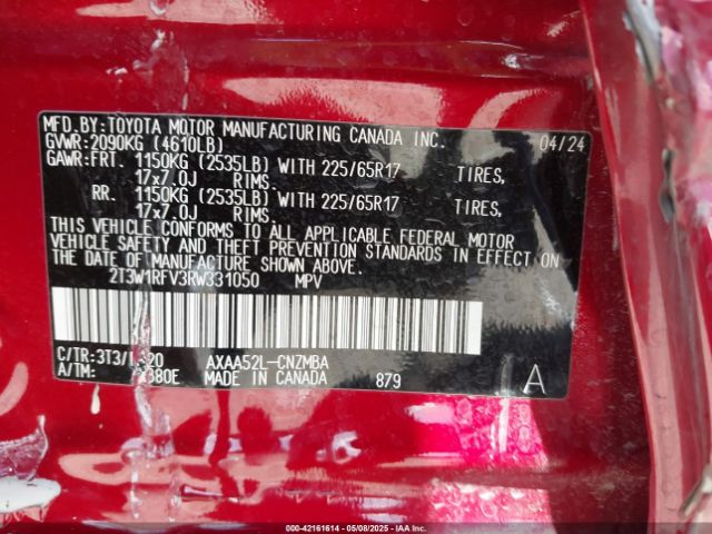 2T3W1RFV3RW331050 Toyota a25a-fks