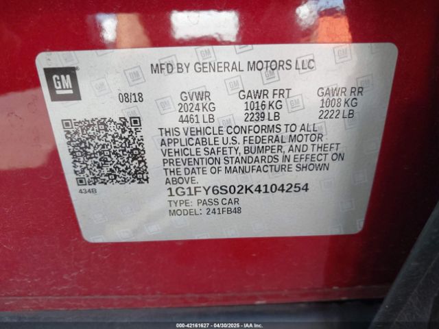 1G1FY6S02K4104254 Chevrolet BOLT EV LT