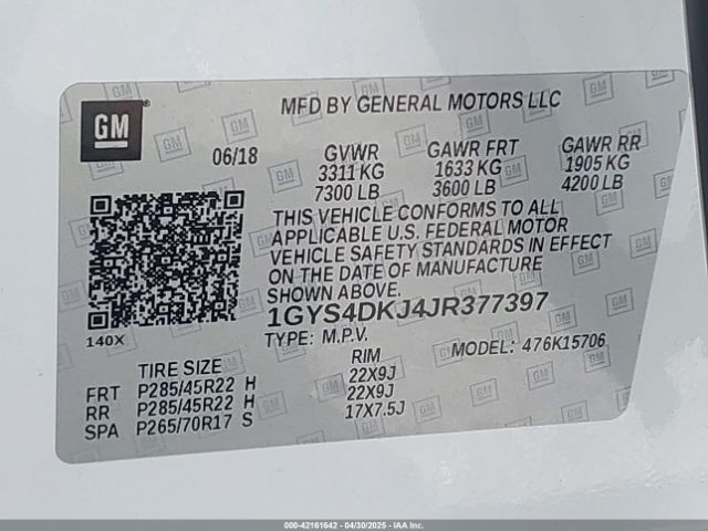 1GYS4DKJ4JR377397 Cadillac Escalade Platinum