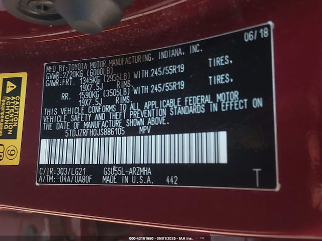 5TDJZRFH0JS886105 Toyota Highlander Se