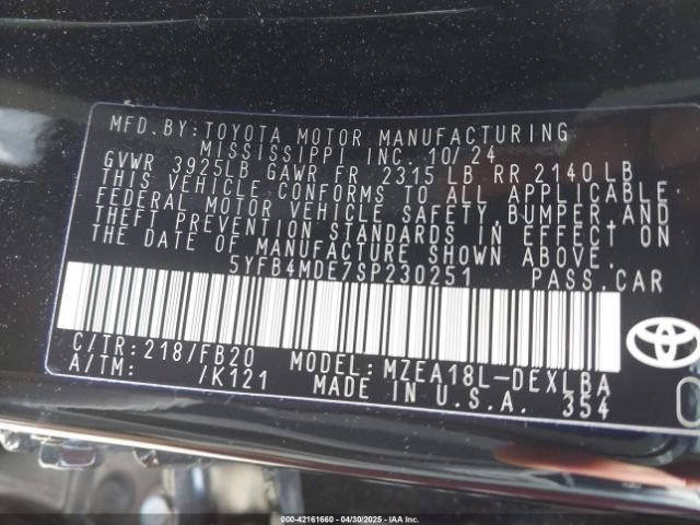 5YFB4MDE7SP230251 Toyota COROLLA LE