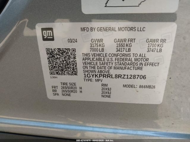 1GYKPRRL8RZ128706 Cadillac Lyriq Luxury W/1sd