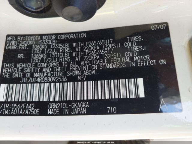 2008 TOYOTA 4RUNNER JTEZU14R088092536 Photo 8