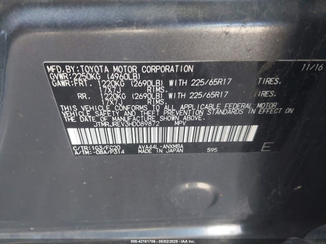 JTMRJREV3HD089872 Toyota Rav4 Hybrid Xle