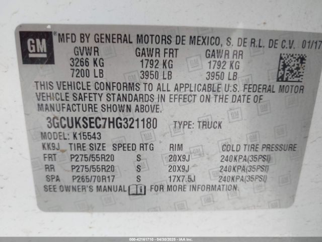3GCUKSEC7HG321180 Chevrolet Silverado 1500 1lz