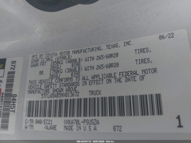 Toyota Tundra Sr5 2022 5TFLA5AB5NX013672 Image 9