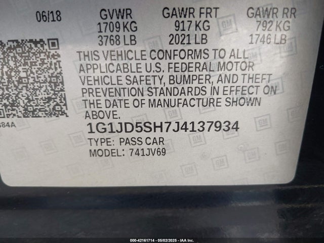 1G1JD5SH7J4137934 Chevrolet luw - mfi, e85 max