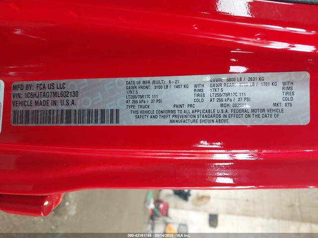 1C6HJTAG7ML602130 Jeep Gladiator Willys 4x4