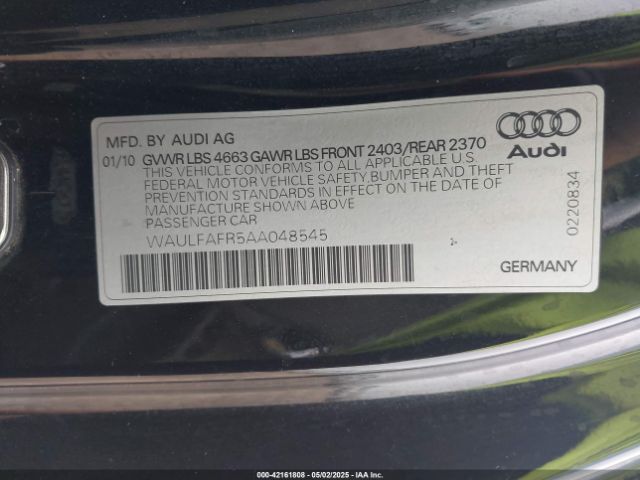 2010 AUDI A5 WAULFAFR5AA048545 Photo 8