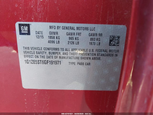 1G1ZE5ST6GF191971 Chevrolet MALIBU 1LT
