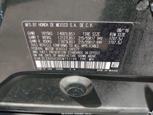 3CZRU5H30GM752788 Honda HR-V LX