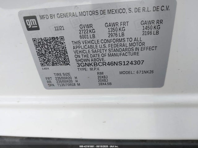 3GNKBCR46NS124307 Chevrolet lsy
